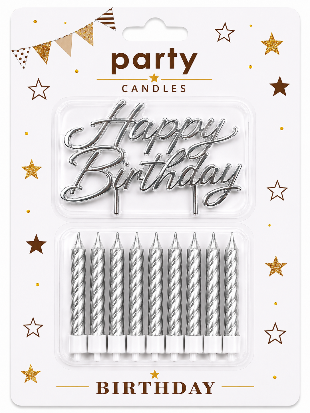 10ct Birthday Candles with Birthday Pick-Silver