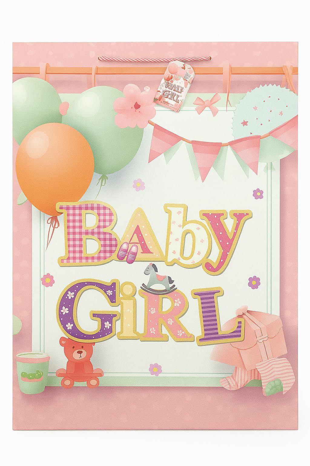 Pastel Pink Baby Girl Shower Gift Bag with Handles (Boy/Girl) 40x55x15 cm