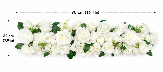 Artificial White Rose Flower Wall Panel 90x20cm