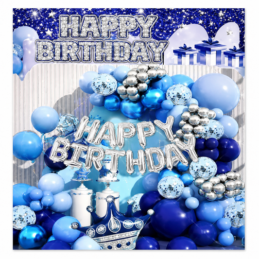 Happy Birthday Blue Theme Backdrop Banner