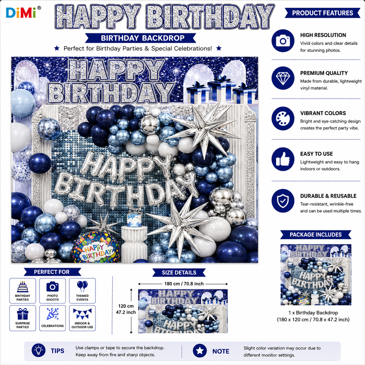 Happy Birthday Blue Silver Balloon Theme Party