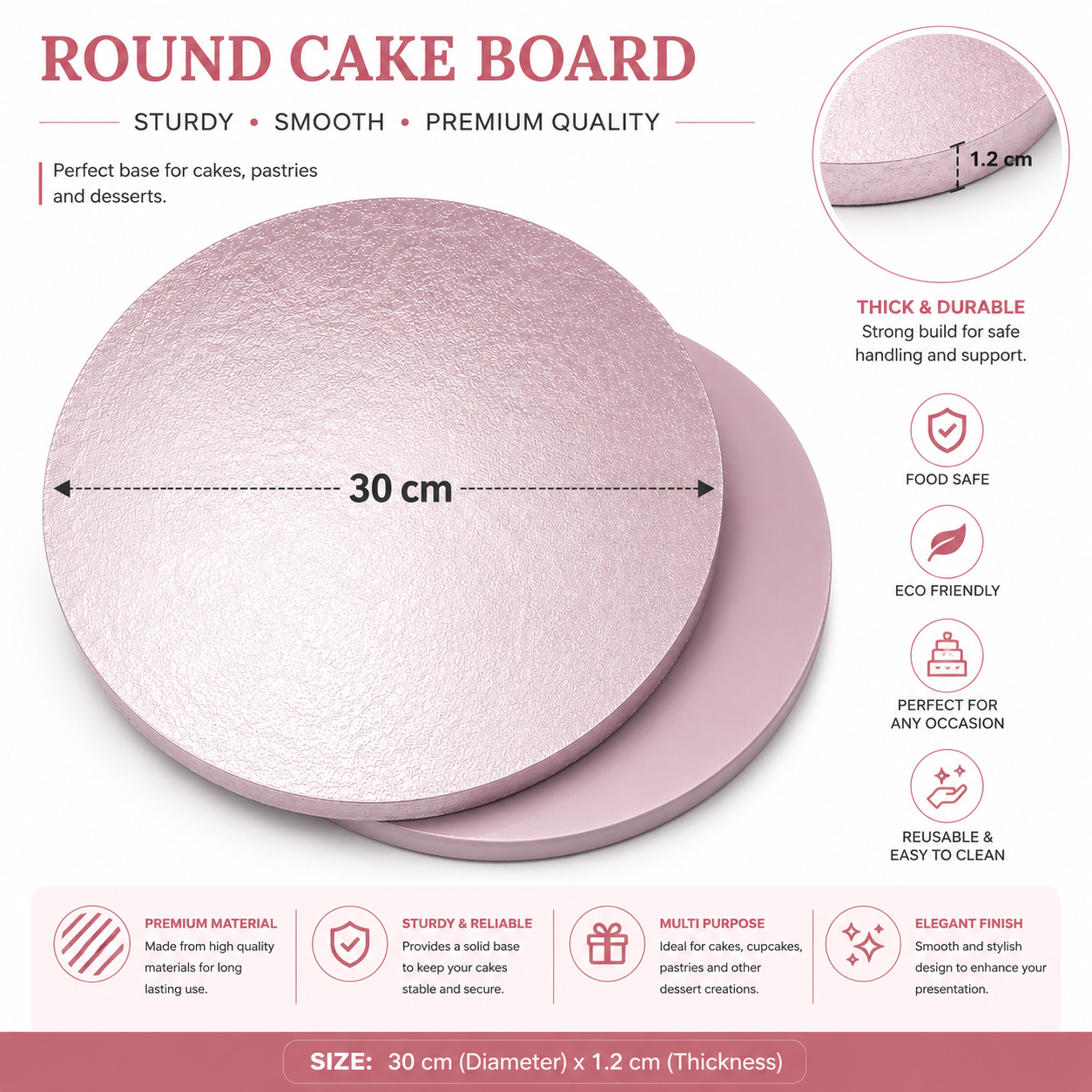Round Silver Cake Board 30cm