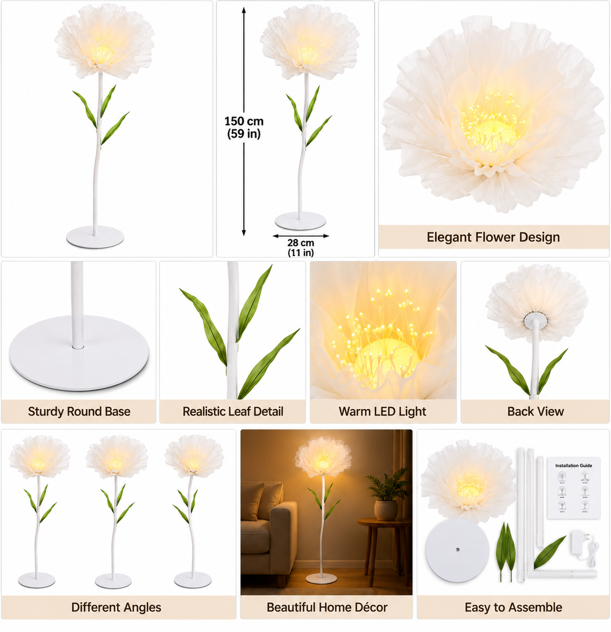 LED Giant White Artificial Flower Floor Lamp