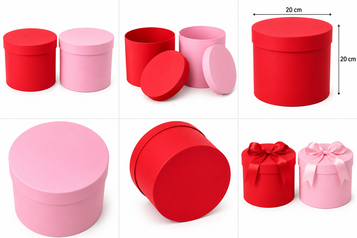 Round Gift Box with Lid - Red & Pink 3ct - 8.07*7.87"