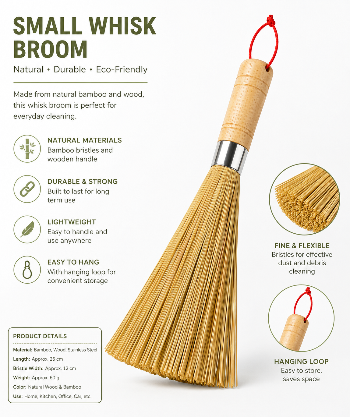 Natural Bamboo Whisk Broom