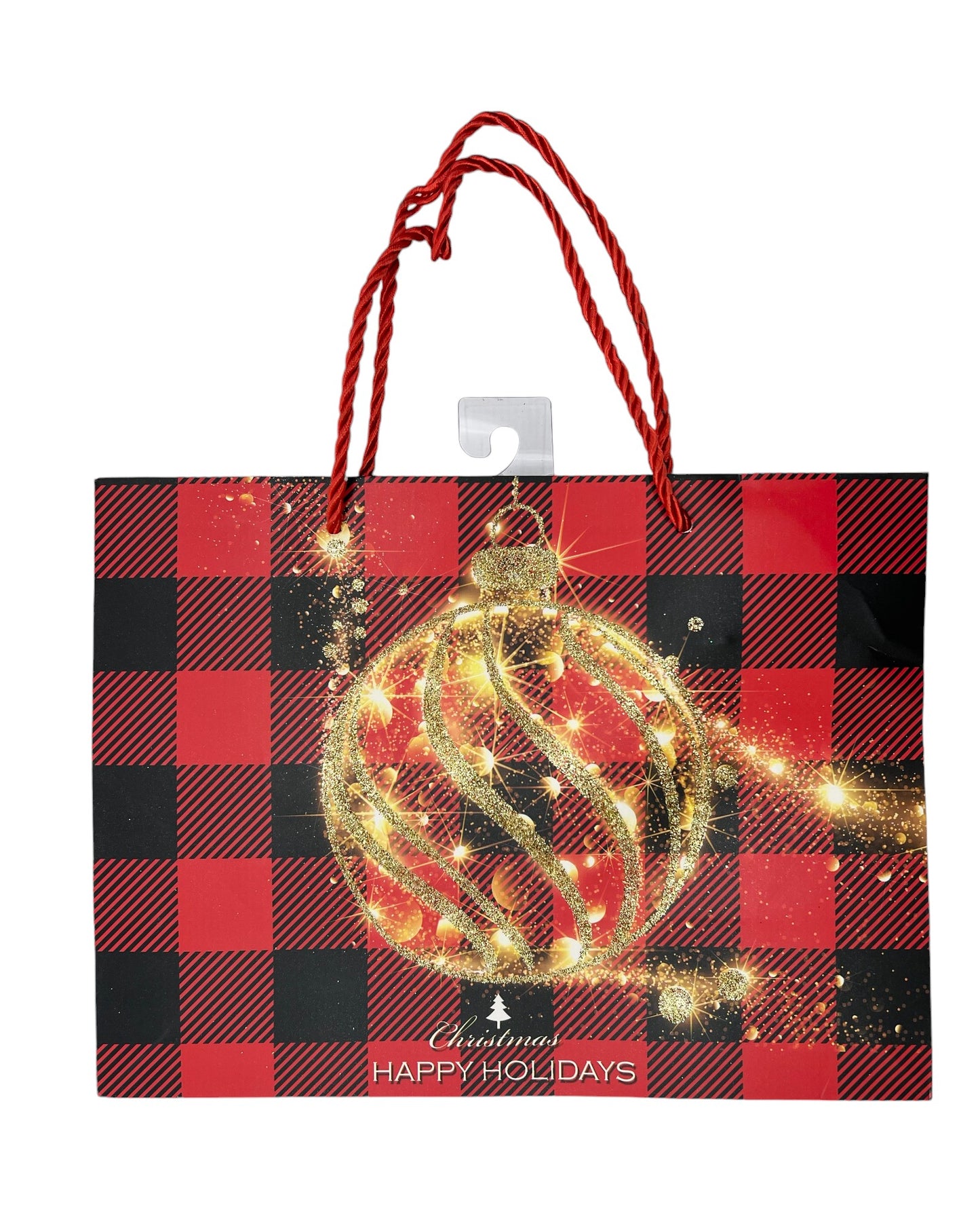 Festive Christmas Party Glowing Gold Bauble Design with Red Handles Paper Bag - Medium Size 18x24x8.5 cm