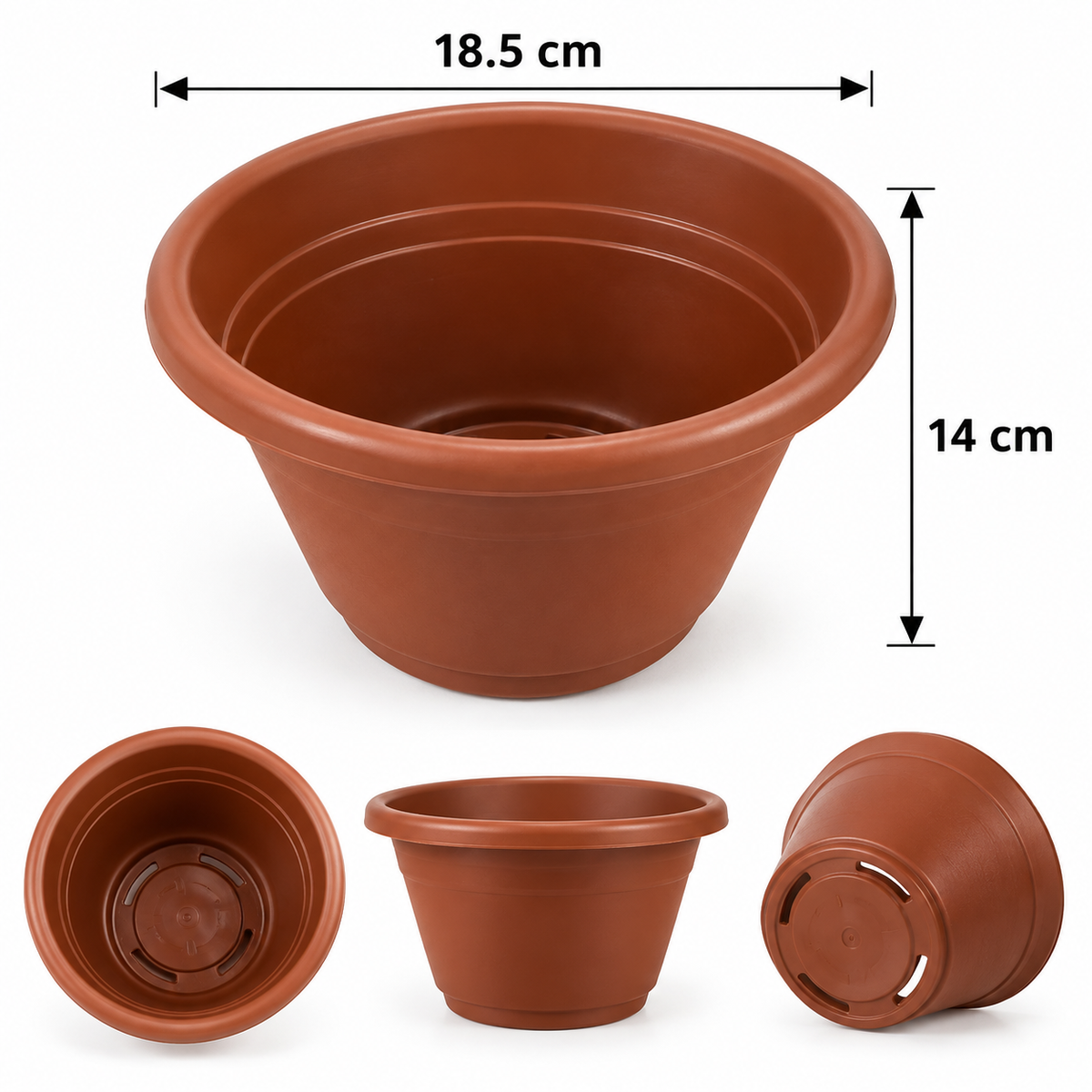 Round Plastic Flower Pot Planter – 18.5 × 14 cm