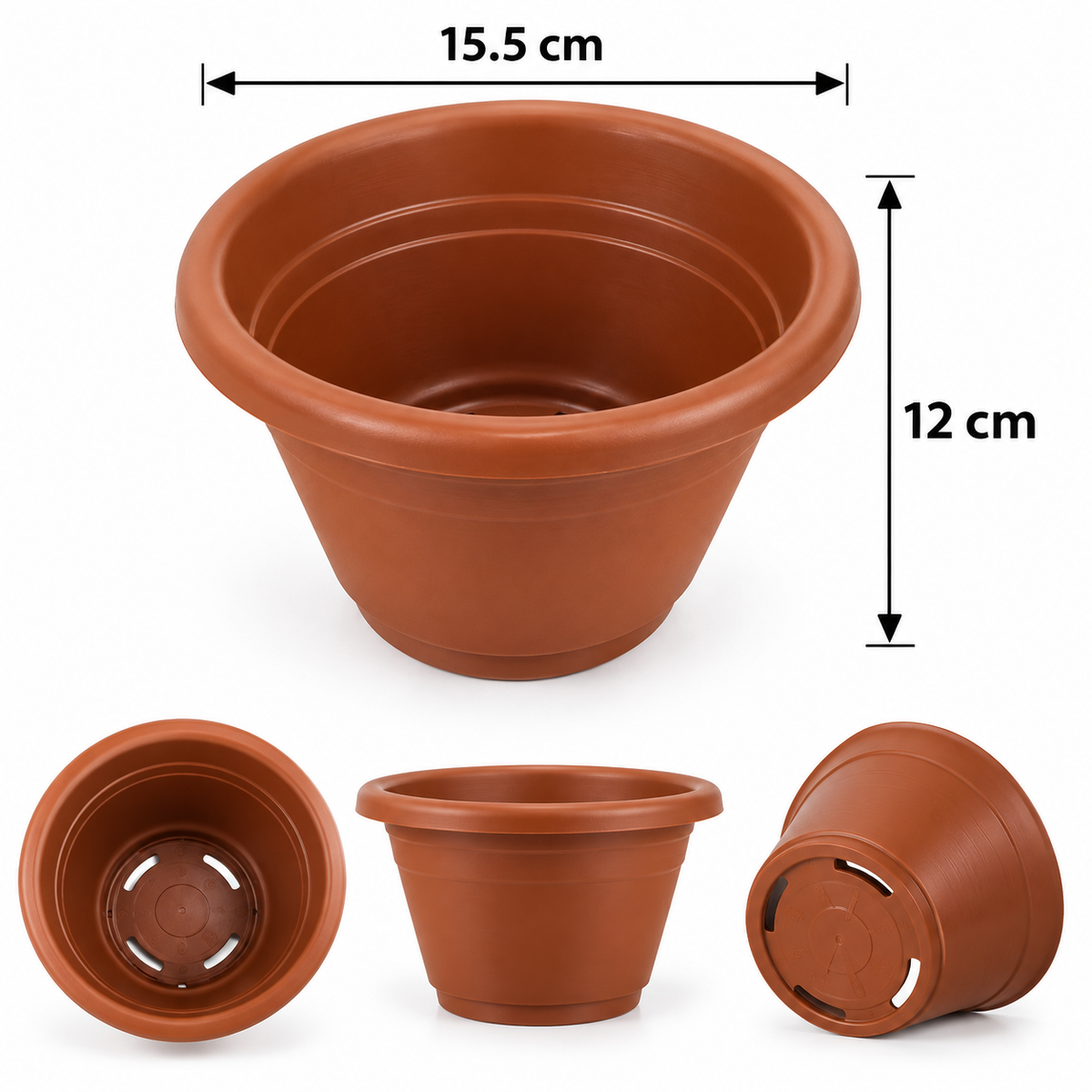 Round Plastic Flower Pot Planter – 15.5 × 12 cm