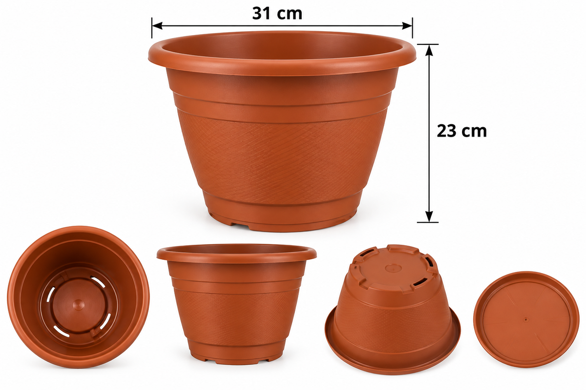 Large Round Plastic Flower Pot Planter with Saucer – 31 × 23 cm