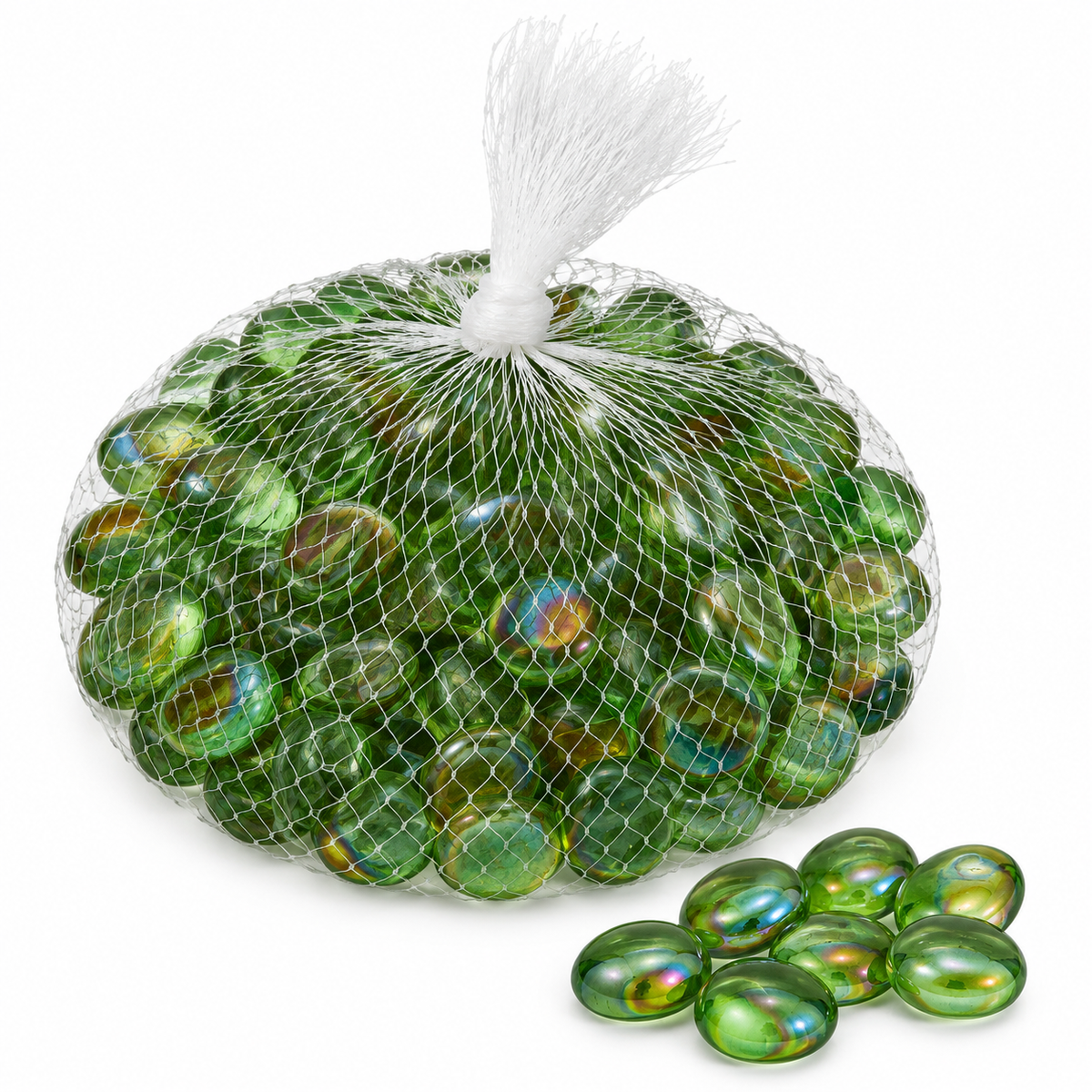 Decorative Glass Pebbles – Green Flat Marbles