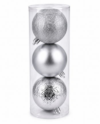 Silver Christmas Ball Ornaments 12 cm 3ct
