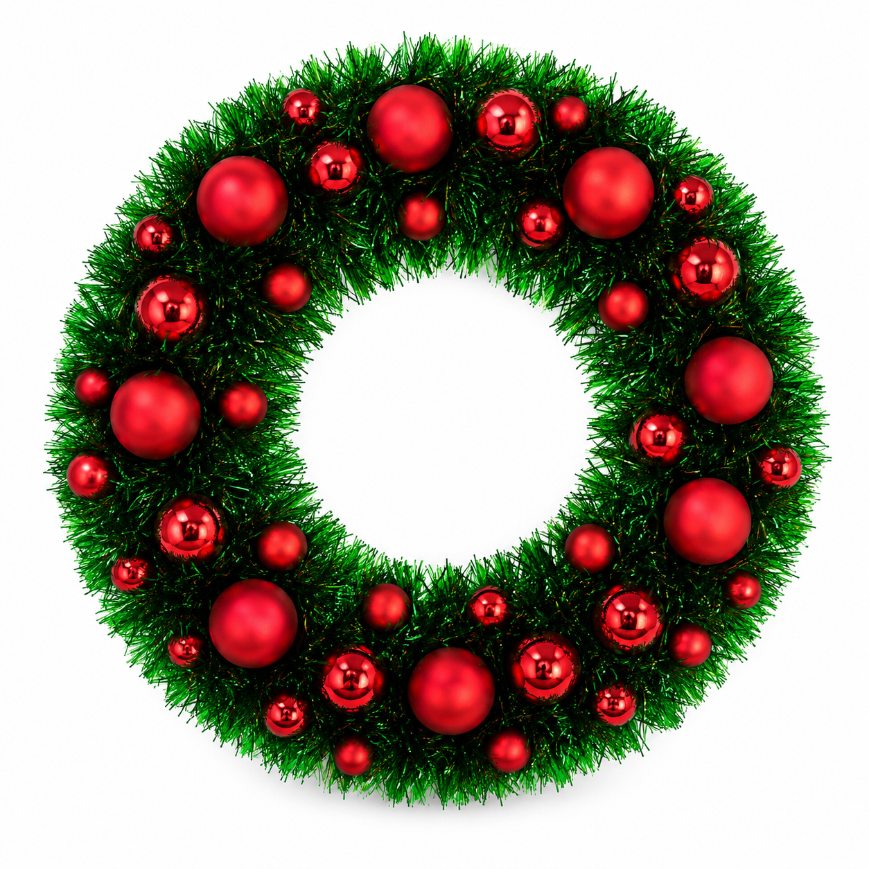 Green Christmas Wreath with Red Ornaments 45 cm