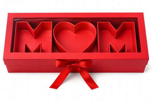 MOM Heart-Shaped Red Gift Box Set with Ribbon Bow