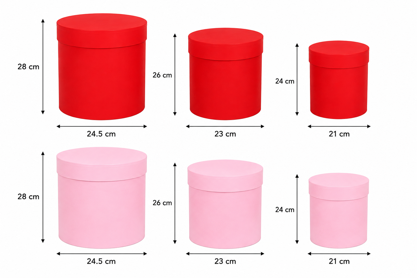 Round Flower Gift Box with Lid – Red & Light Pink 3 pcs set