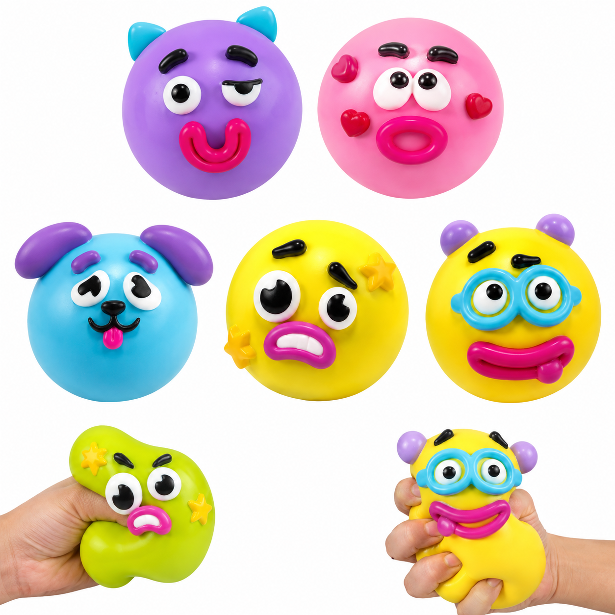 Funny Face Squishy Stress Ball Toy – Soft Squeeze Toy, Assorted Designs
