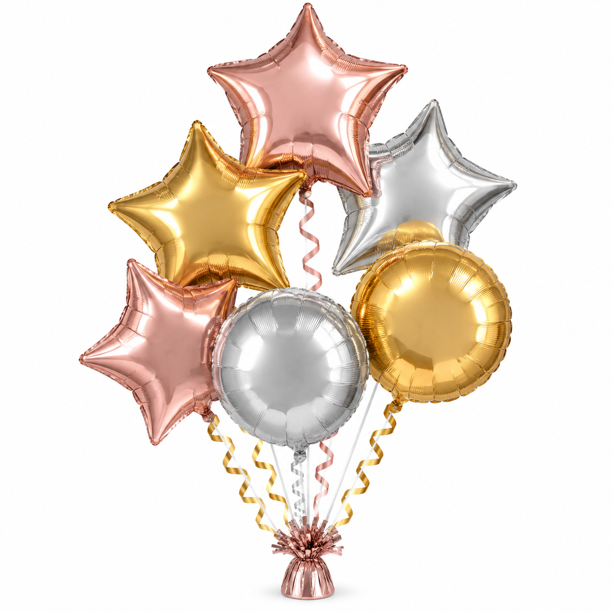 35" & 19" Rose Gold, Gold & Silver Star Foil Balloon Bouquet