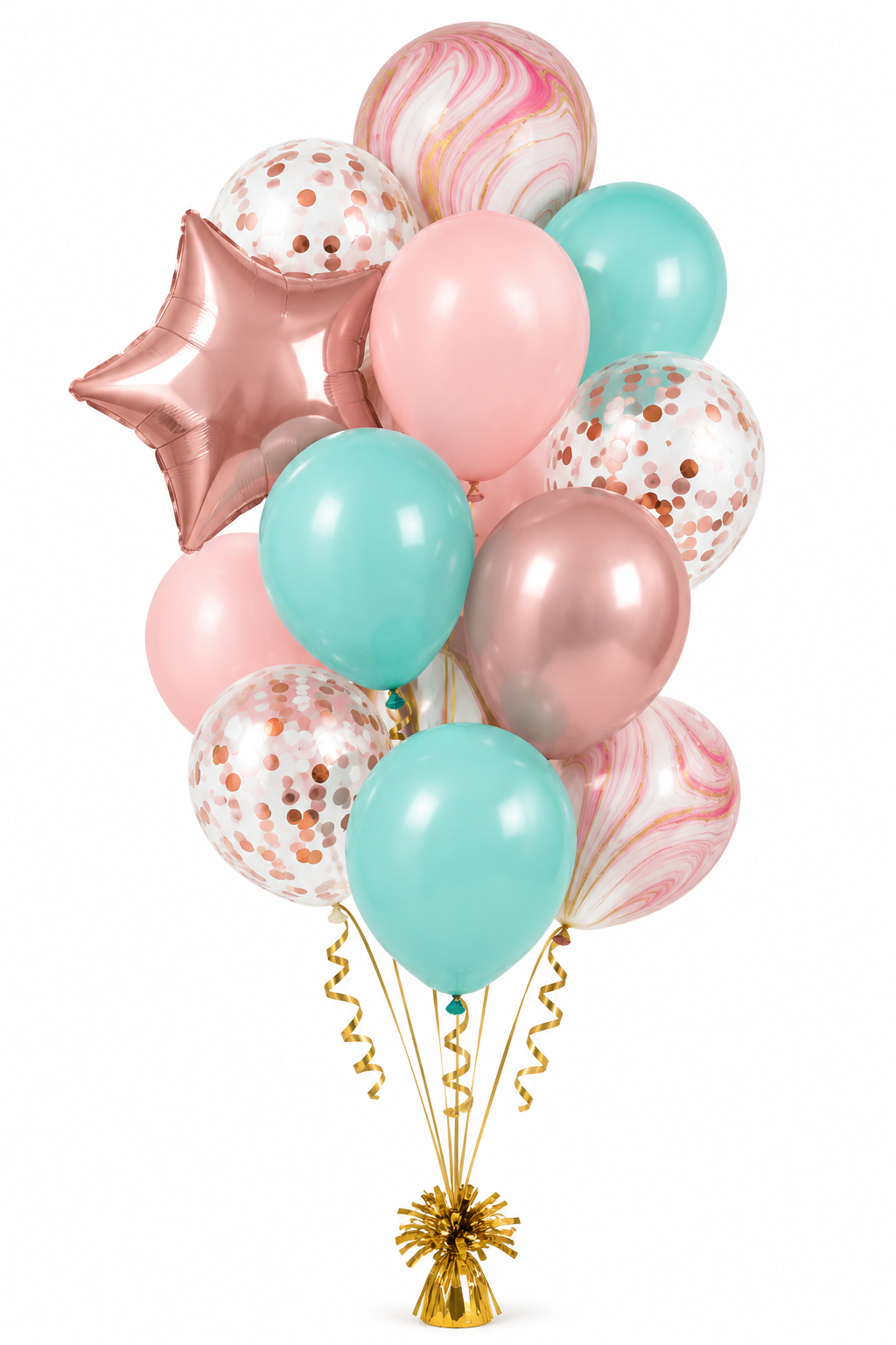 18" & 12" Pastel Pink, Teal & Rose Gold Balloon Bouquet with Star