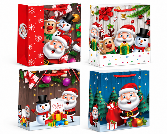 Christmas Santa & Snowman Gift Bag - Small