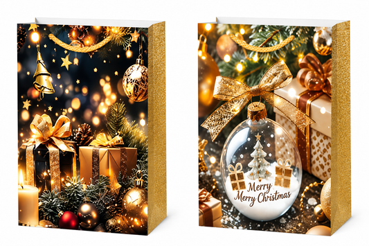Christmas Wine Gift Bag Elegant Gold & Black Ornament Design - Super Giant