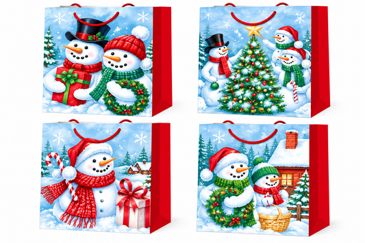 Christmas Snowman Gift Bag Festive Winter Holiday Design - Medium