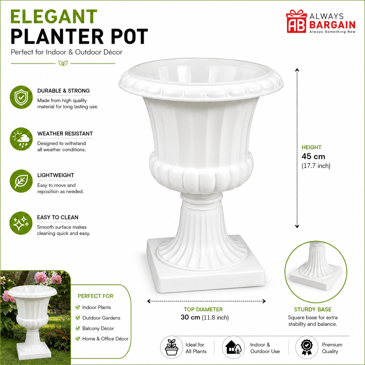 45cm White Decorative Planter Pot