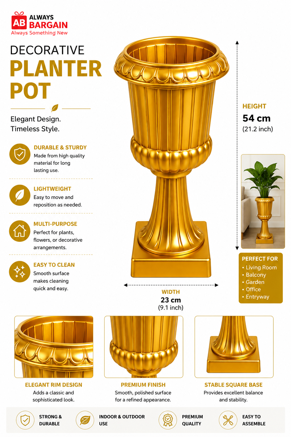 54cm Decorative Gold Planter Pot