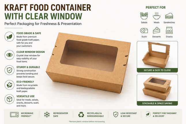 Kraft Food Container with Clear Window – Eco-Friendly Takeaway Box
