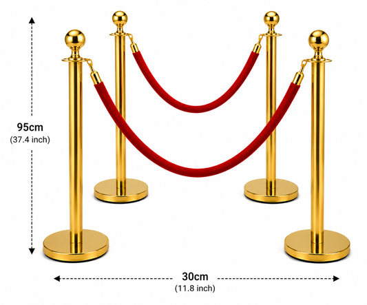 Gold Crowd Control Stanchion Set with Red Velvet Rope