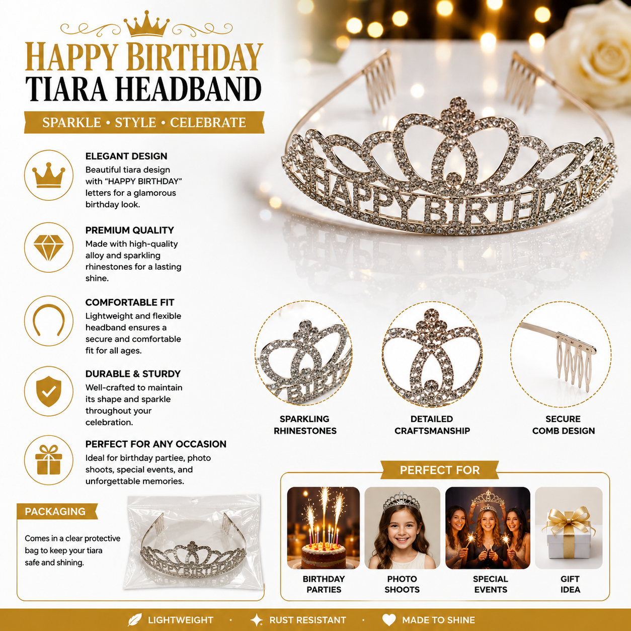 Happy Birthday Tiara Headband Rhinestone Crown
