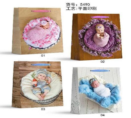 Jumbo Baby Shower Paper Present Gift Bag – Set of 4 Photographic Newborn & Toddler Designs 31 × 40 × 12 cm