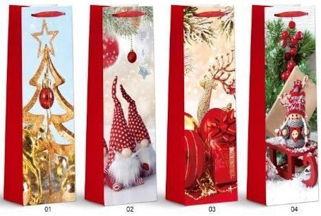 Festive Christmas Wine Bottle Gift Party Paper Bag - Wine Bag 12x35x9 cm