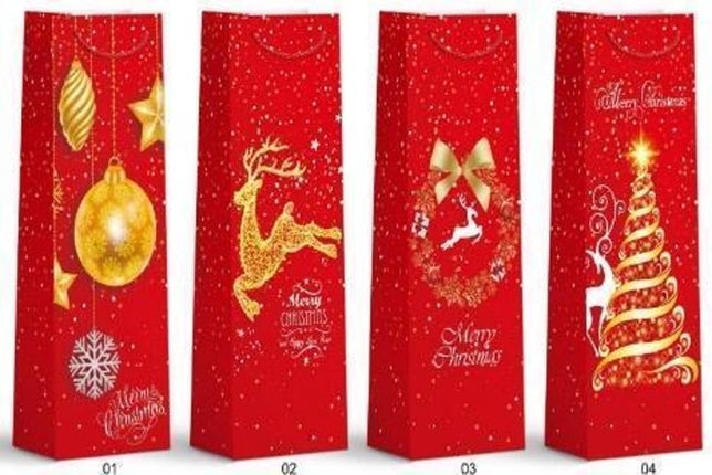 Festive Christmas Party Paper Bag  - Wine Bag 12x35x9 cm
