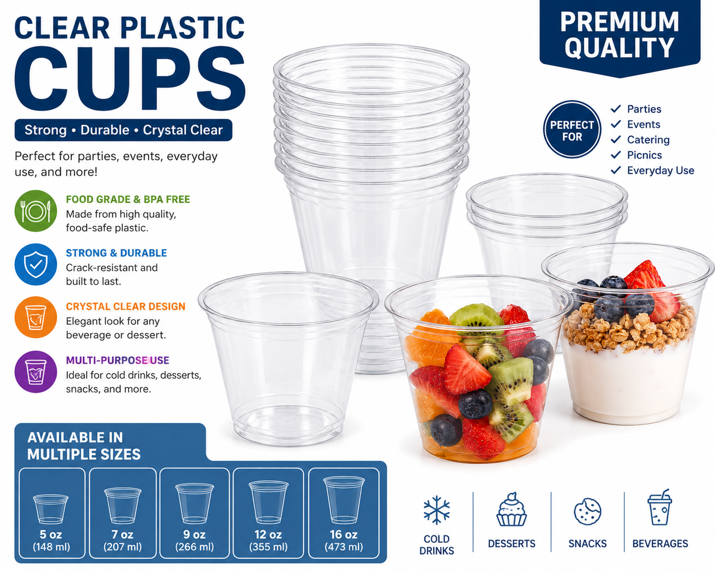 Disposable Clear Plastic Drinking Cups 10oz