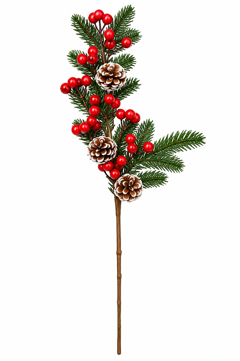 Artificial Christmas Pine Branch with Red Berries & Pinecones