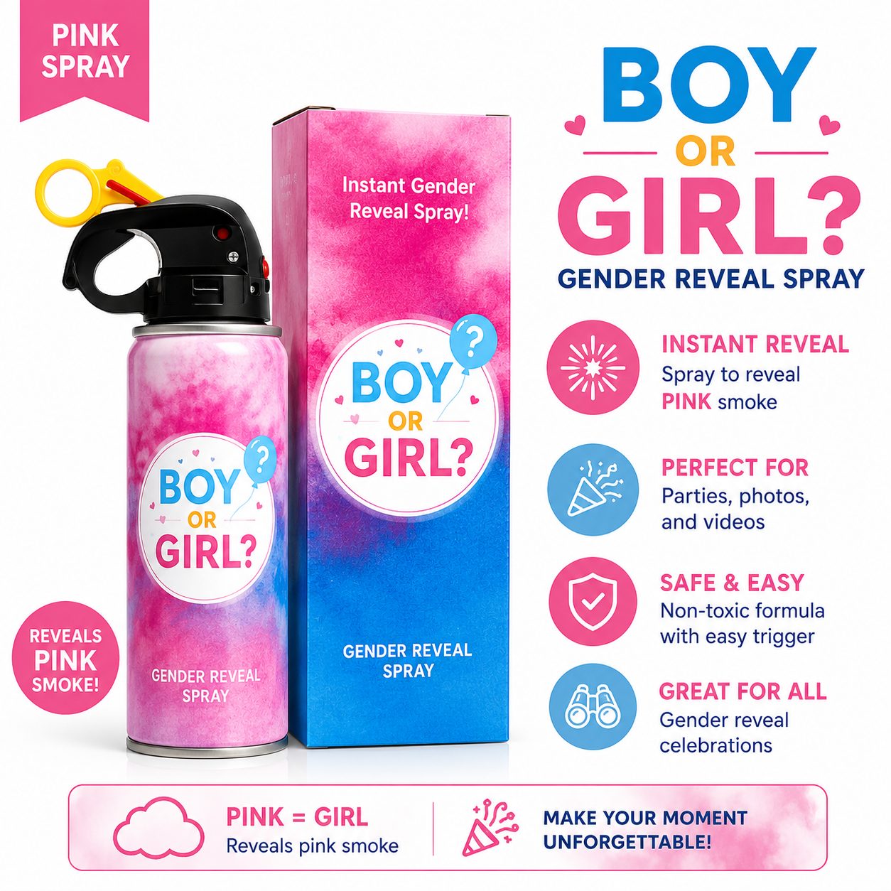 Pink Color Gender Reveal Spray