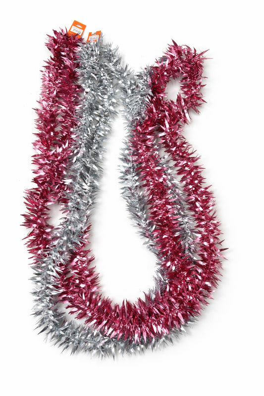 Festive Maroon and Silver Christmas Tinsel Garlands - 4m