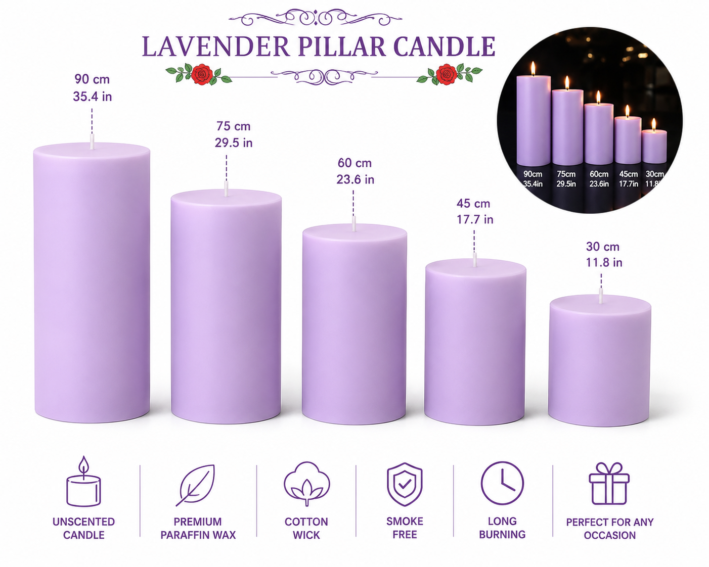 Lavender Decorative Pillar Candle