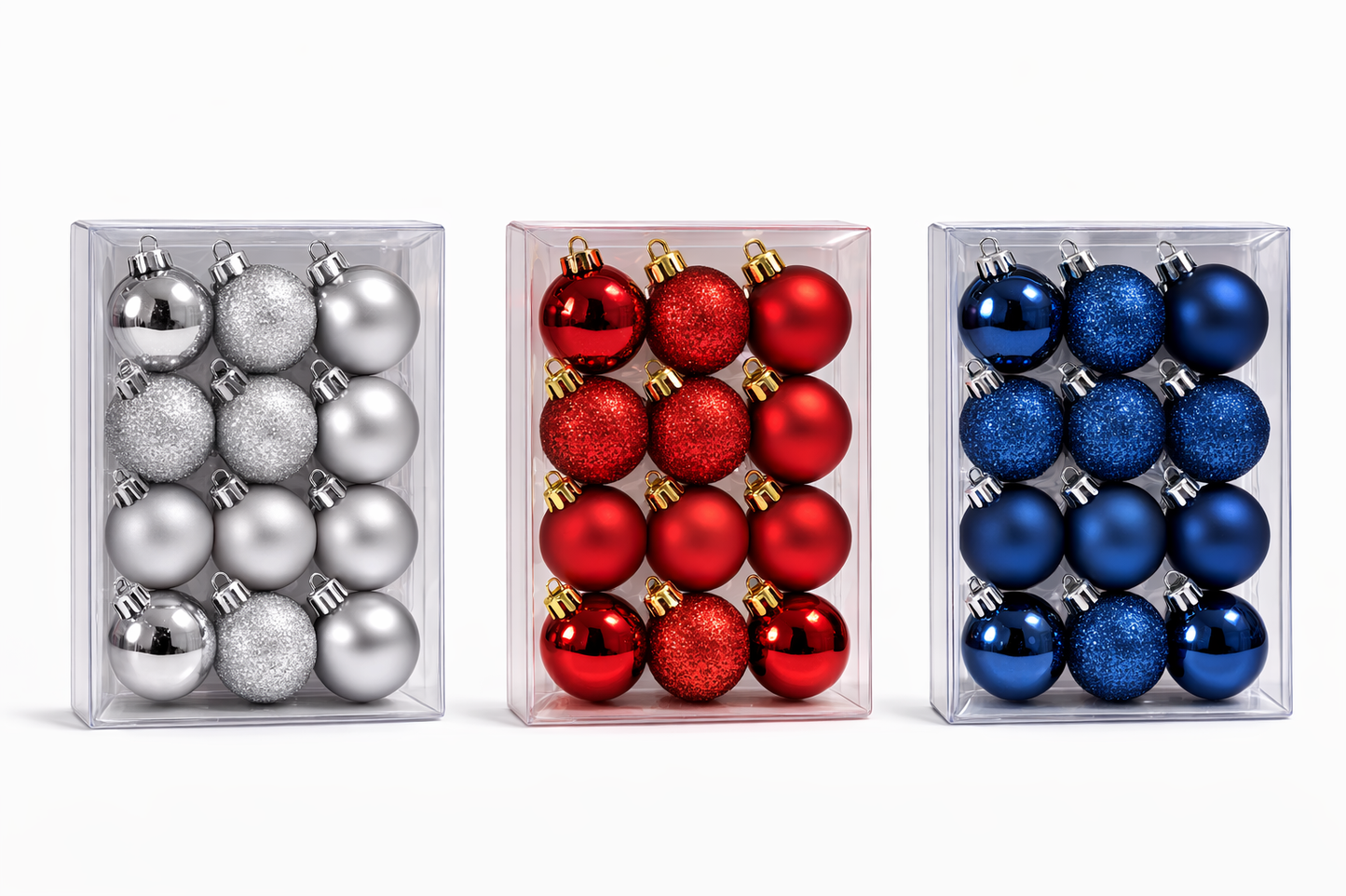 Holiday Bliss Christmas Silver, Red, or Royal Blue Baubles Ornaments Collection - colors