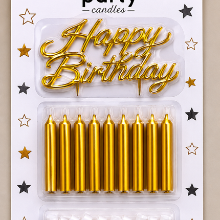 10ct Birthday Candles with Birthday Pick-Gold