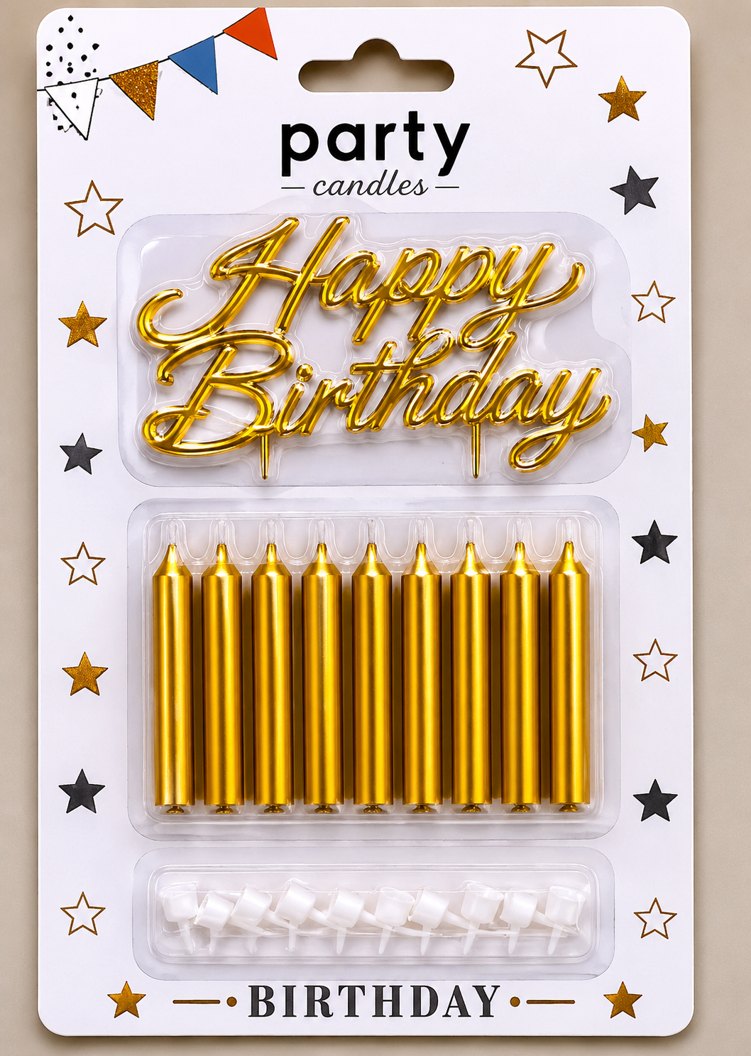 10ct Birthday Candles with Birthday Pick-Gold