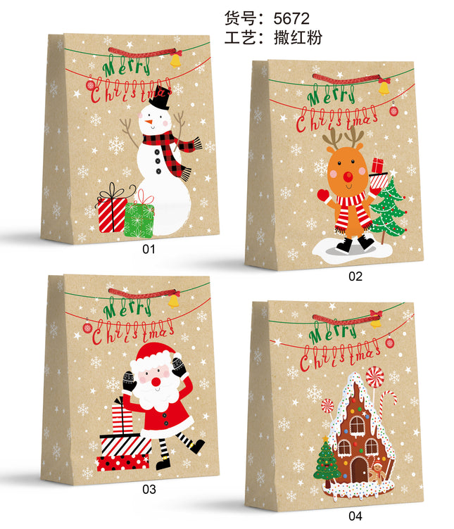Christmas Medium Giftbag. Kraft Design. Size: 18*24*8.5cm