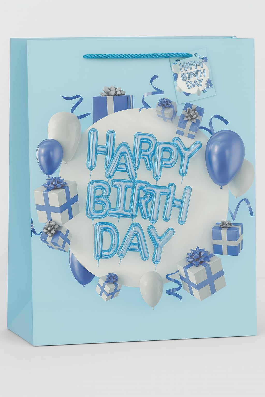 Large Blue Happy Birthday Giftbag for Present and Party Favor 26x32x10cm