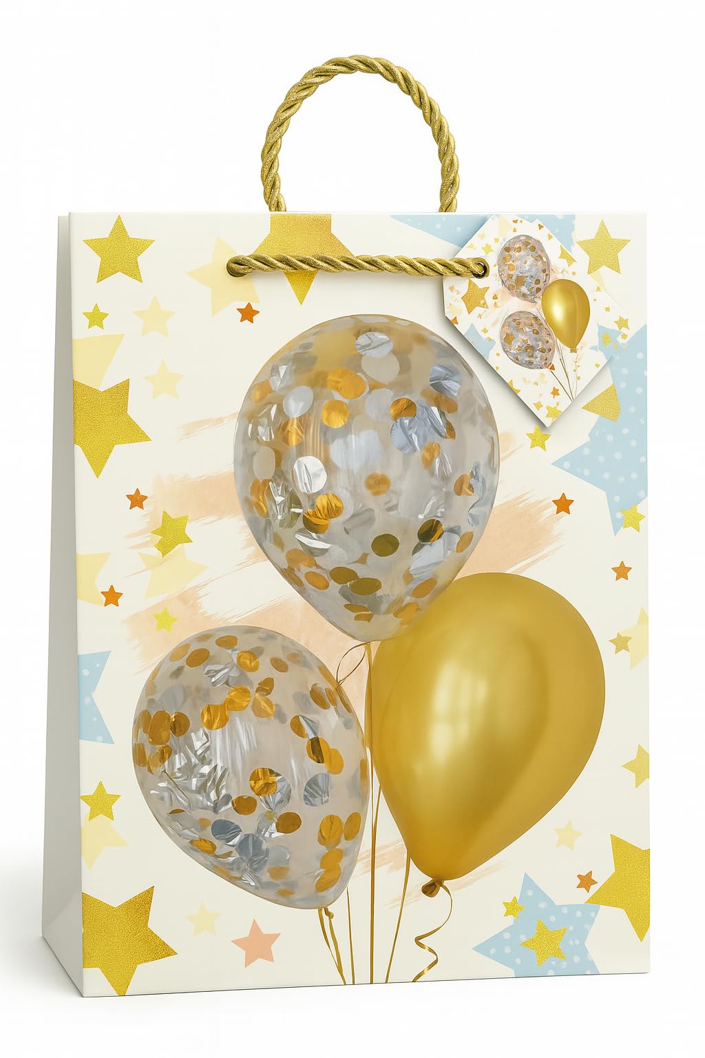Medium Gold Balloon Print Everyday Giftbag for Birthday Celebrations .18x24x8.5cm