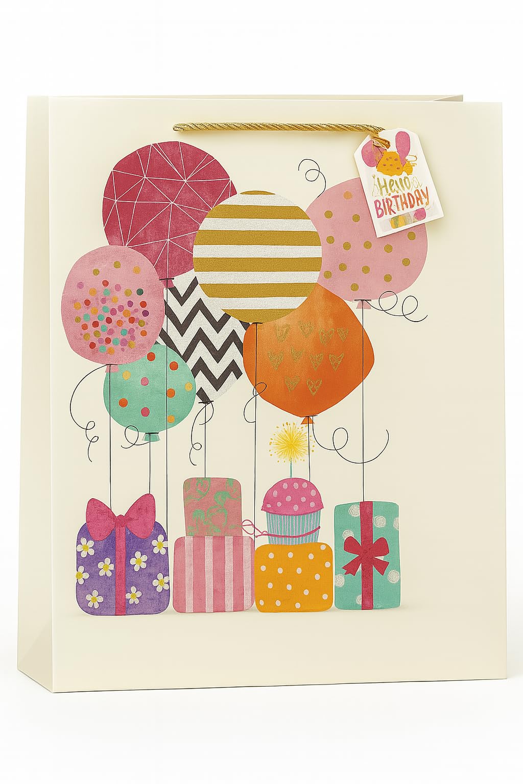 Jumbo Birthday Balloons & Presents Gift Bag with Tag Birthday 40x31x12cm