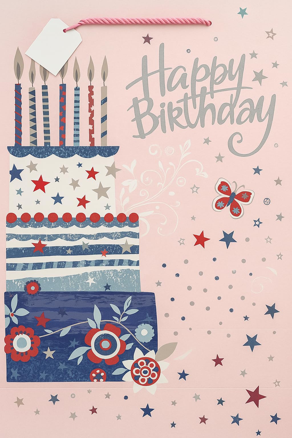 Cake with Stars & Floral Patterns Giant Gift Bags - 40x55x15 cm Birthday Theme