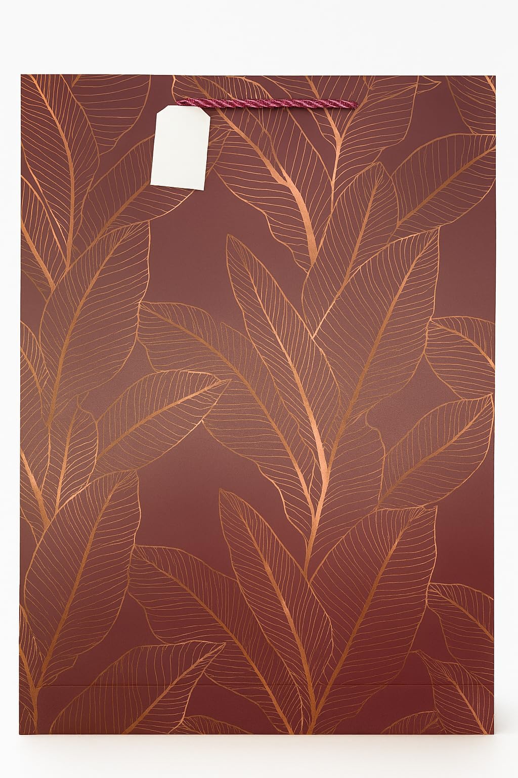 Giant Everyday Elegant Burgundy and Gold Foil Leaf Paper Giftbag. 40x55x15cm