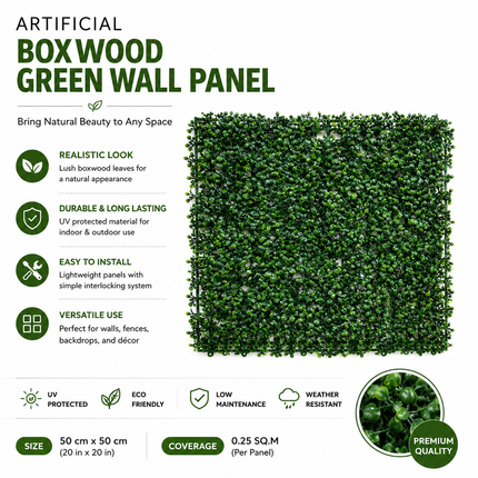 Artificial Boxwood Green Wall Panel 50x50cm