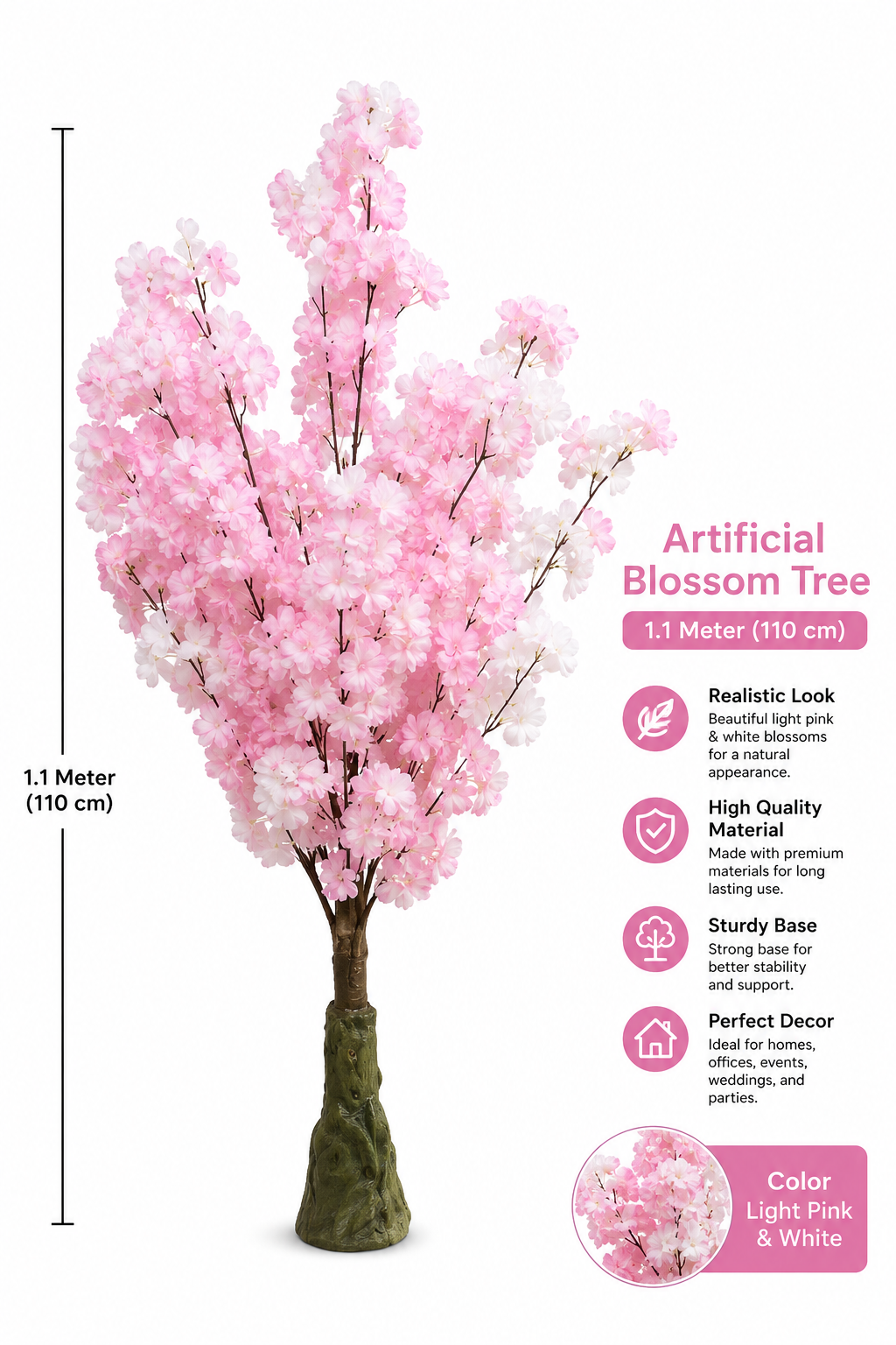 1.1M Artificial Cherry Blossom Tree - Light Pink & White