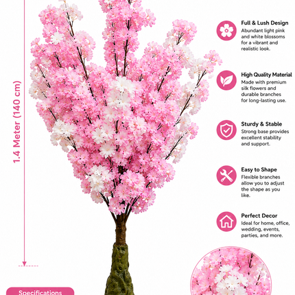 1.4M Artificial Cherry Blossom Tree – Light Pink & White
