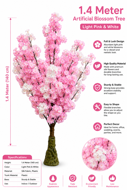 1.4M Artificial Cherry Blossom Tree – Light Pink & White